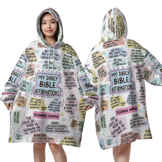 Christianartbag Hoodie Blanket, My Daily Bible Affirmations Personalized Hoodie Blanket, Flannel Fleece Hooded Blanket with Pocket, CABHB02071023. - Christian Art Bag