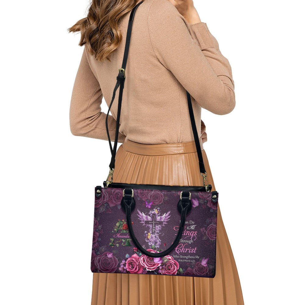Personalized Floral Leather Handbag - Custom Name | CHRISTIANARTBAG