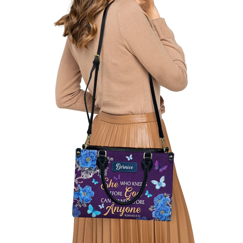 Christianartbag Handbags, She Who Kneels Before God Romans 8 31, Purple Handbag Design, Monogram Leather Handbag, Gifts for Women, CABLTB011116243.