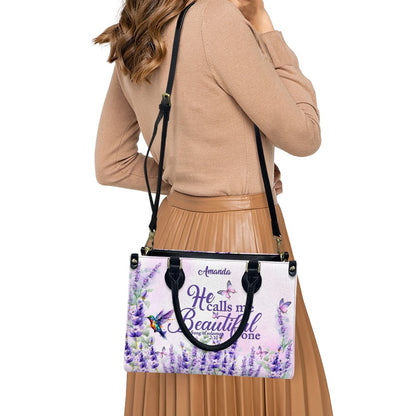 Personalized Lavender Leather Handbag – CHRISTIANARTBAG with Scripture Verse - CABLTHB01090424.