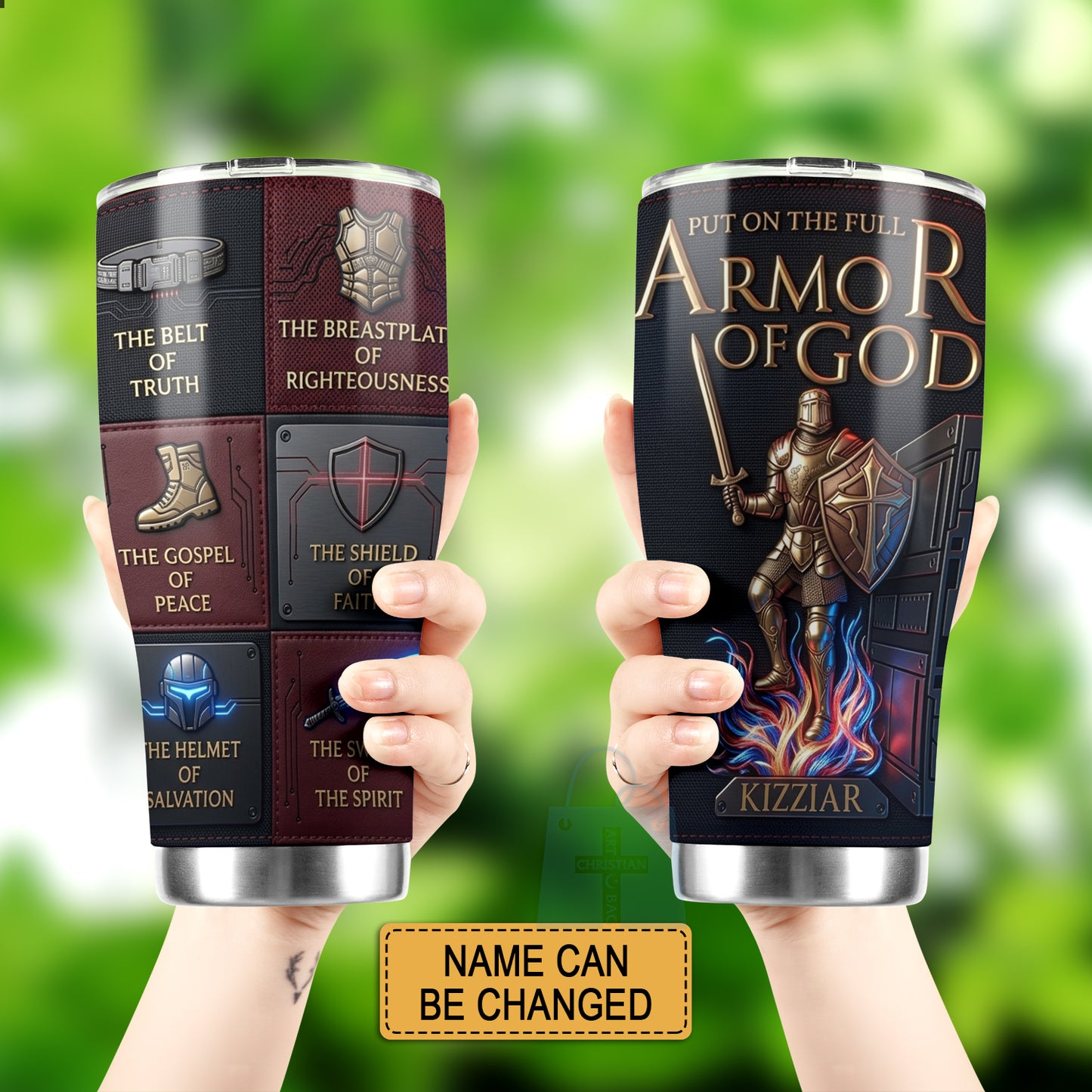 40oz Travel Mug, Double Wall Vacuum Insulated Coffee Cup, Engraved 'Armor of God' Design, Ideal Religious Gift CAB01052926