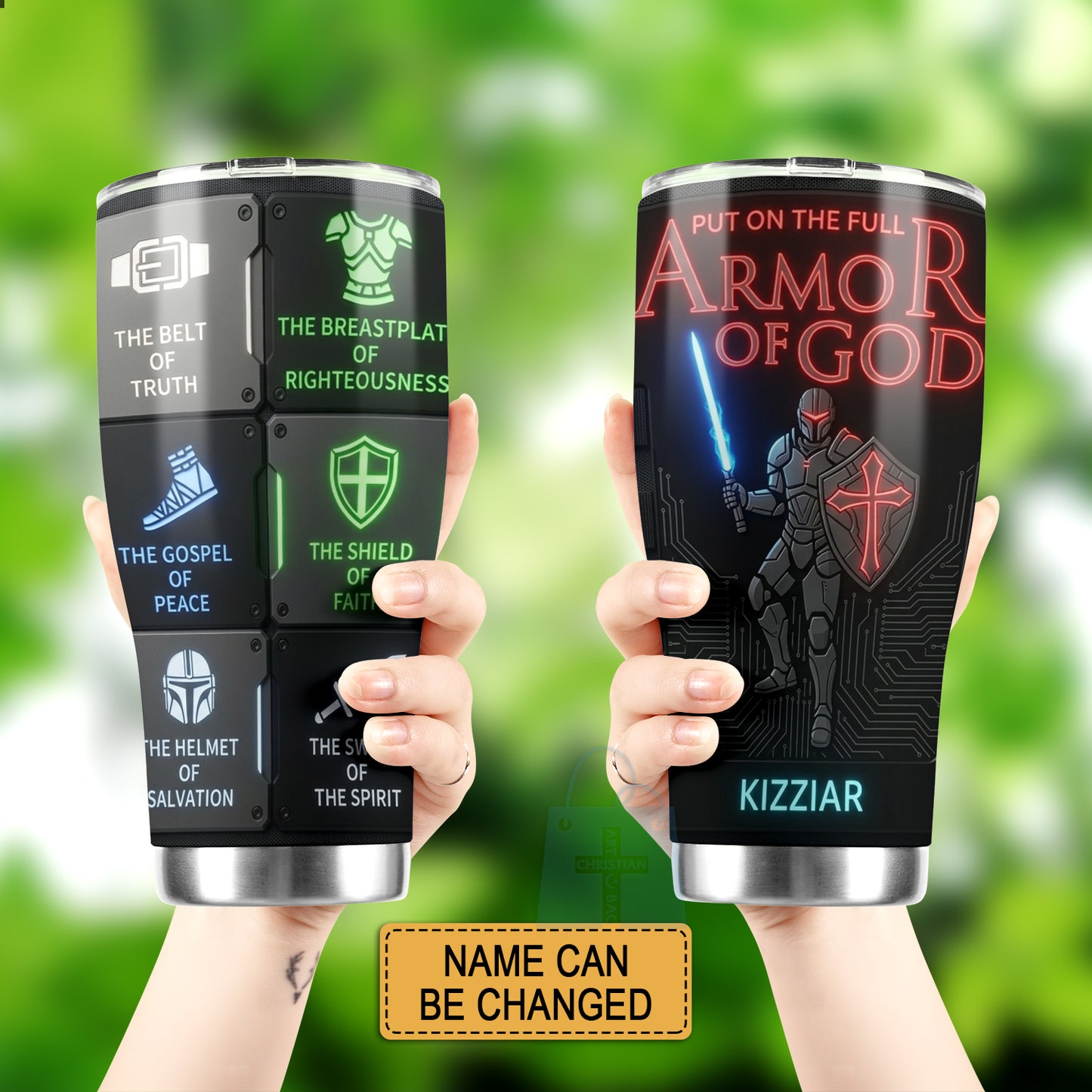40oz Travel Mug, Double Wall Vacuum Insulated Coffee Cup, Engraved 'Armor of God' Design, Ideal Religious Gift CAB01052926