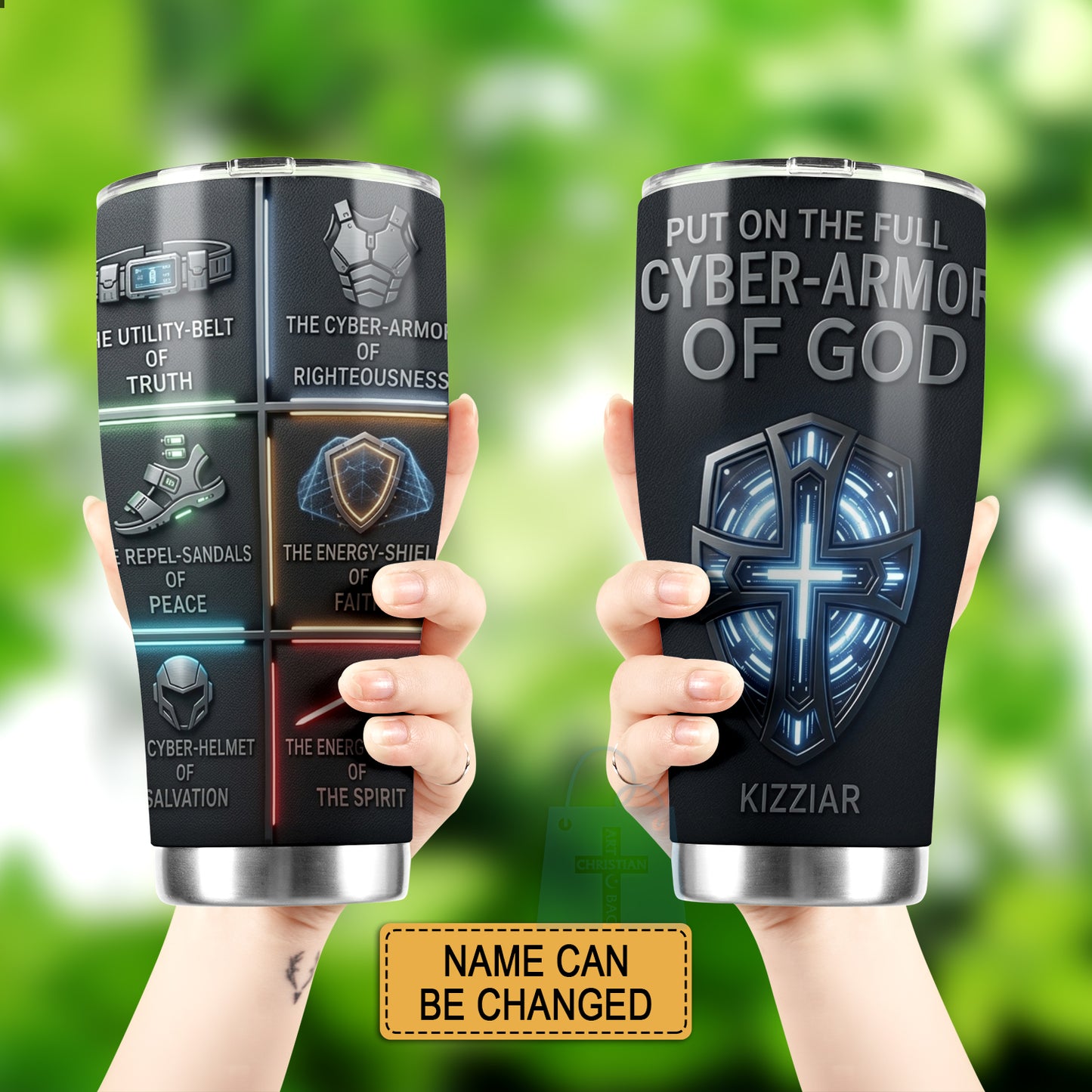 40oz Travel Mug, Double Wall Vacuum Insulated Coffee Cup, Engraved 'Armor of God' Design, Ideal Religious Gift CAB01052926