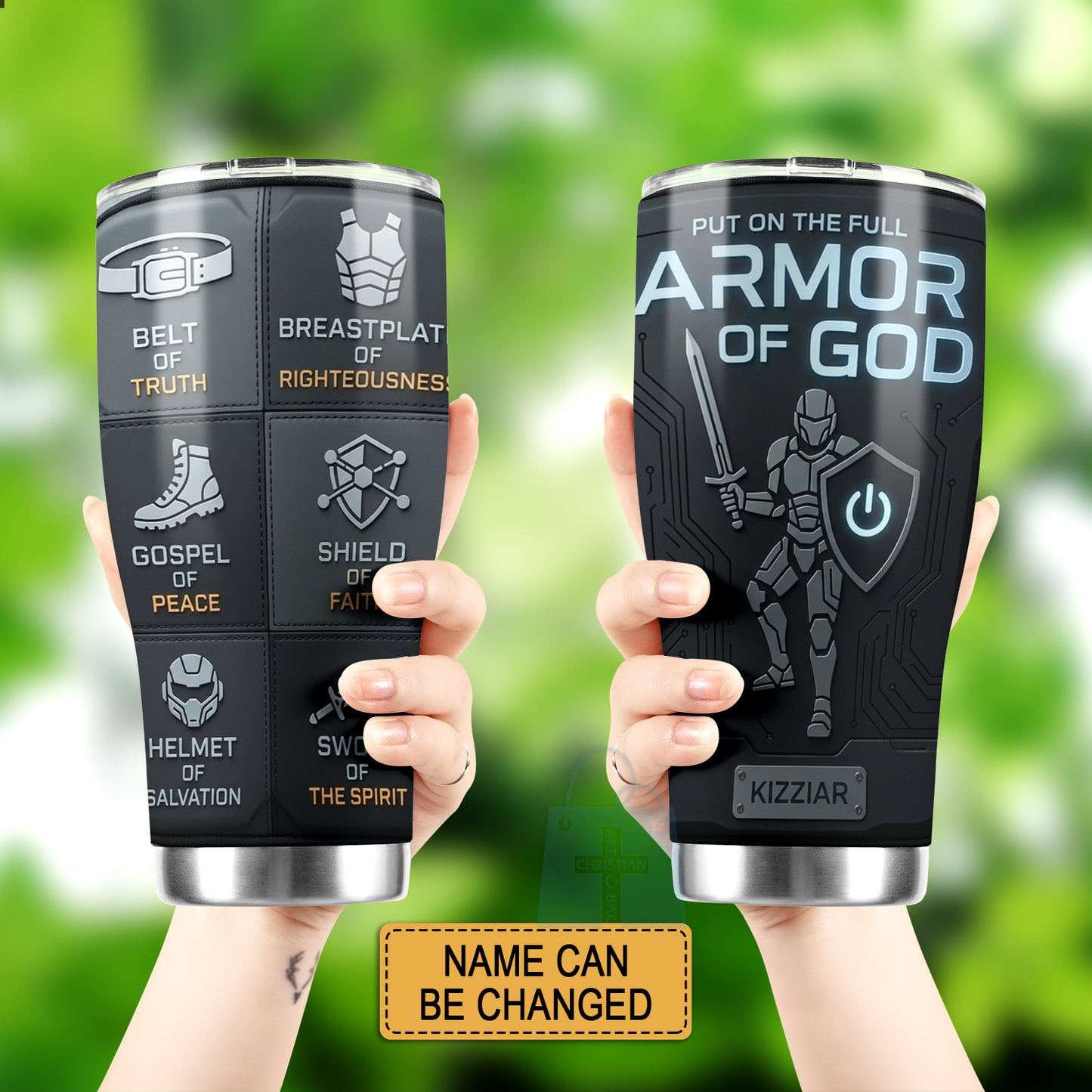 40oz Travel Mug, Double Wall Vacuum Insulated Coffee Cup, Engraved 'Armor of God' Design, Ideal Religious Gift CAB01052926