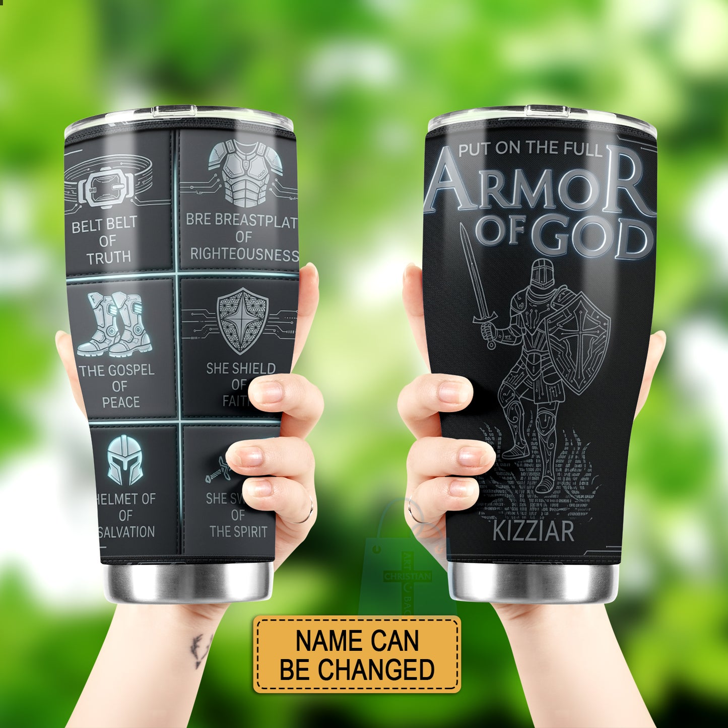 40oz Travel Mug, Double Wall Vacuum Insulated Coffee Cup, Engraved 'Armor of God' Design, Ideal Religious Gift CAB01052926