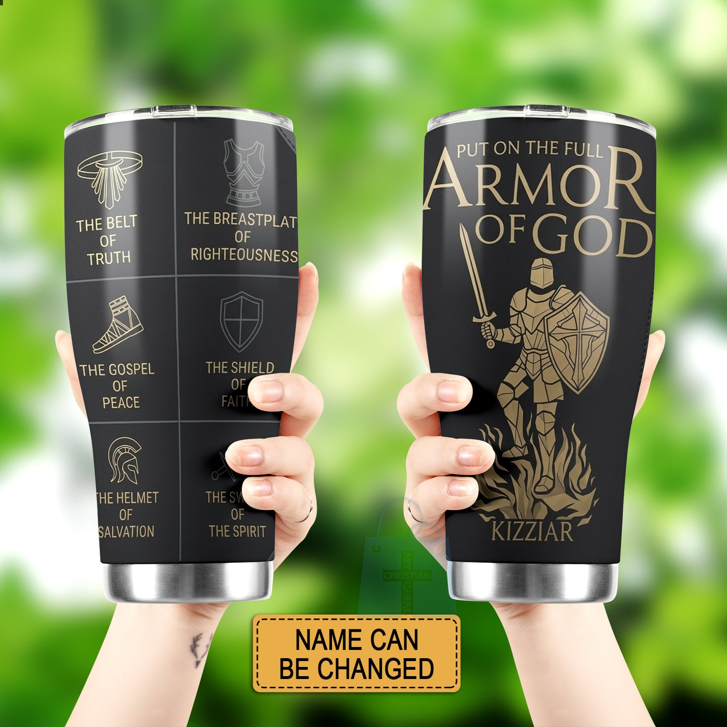 40oz Travel Mug, Double Wall Vacuum Insulated Coffee Cup, Engraved 'Armor of God' Design, Ideal Religious Gift CAB01052926