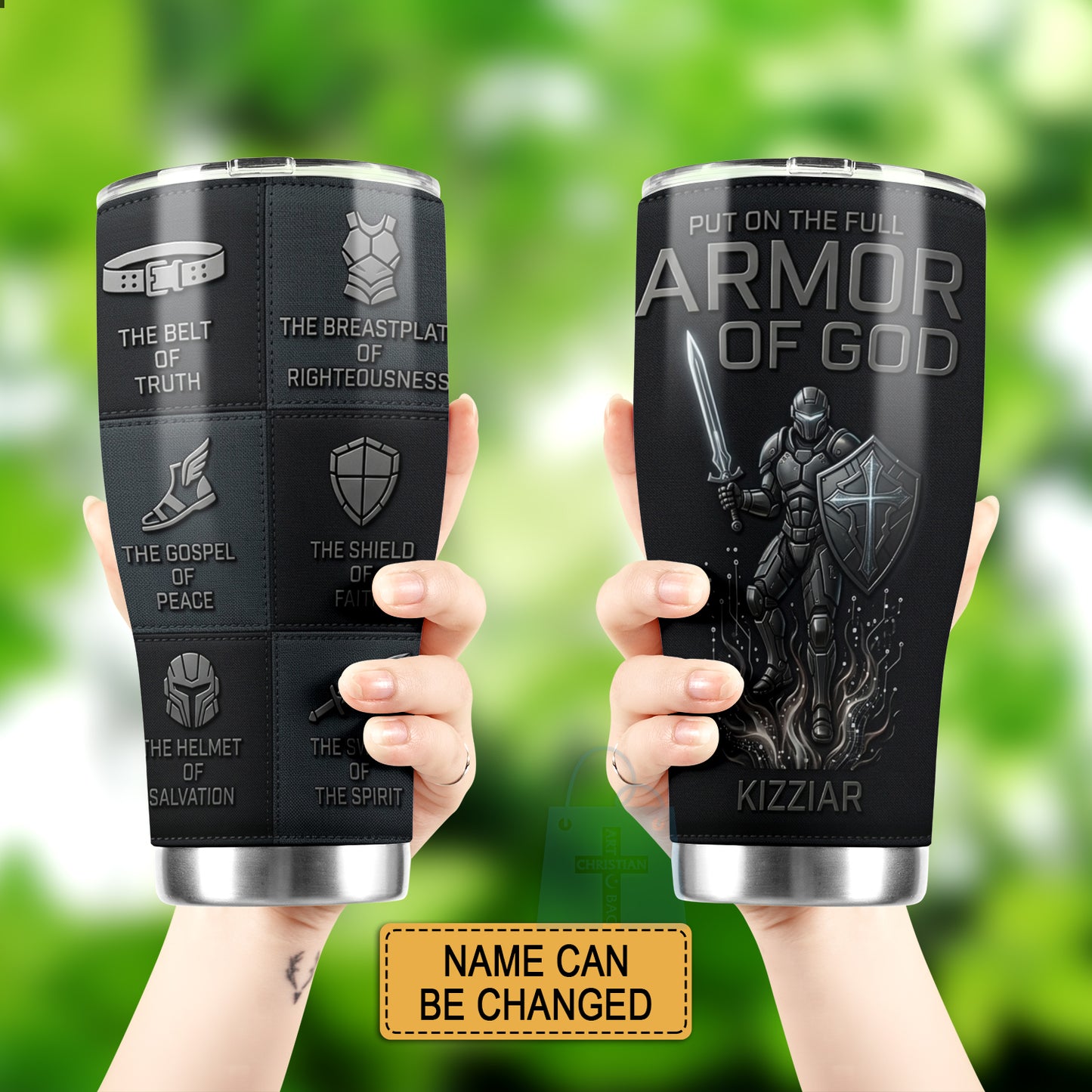 40oz Travel Mug, Double Wall Vacuum Insulated Coffee Cup, Engraved 'Armor of God' Design, Ideal Religious Gift CAB01052926
