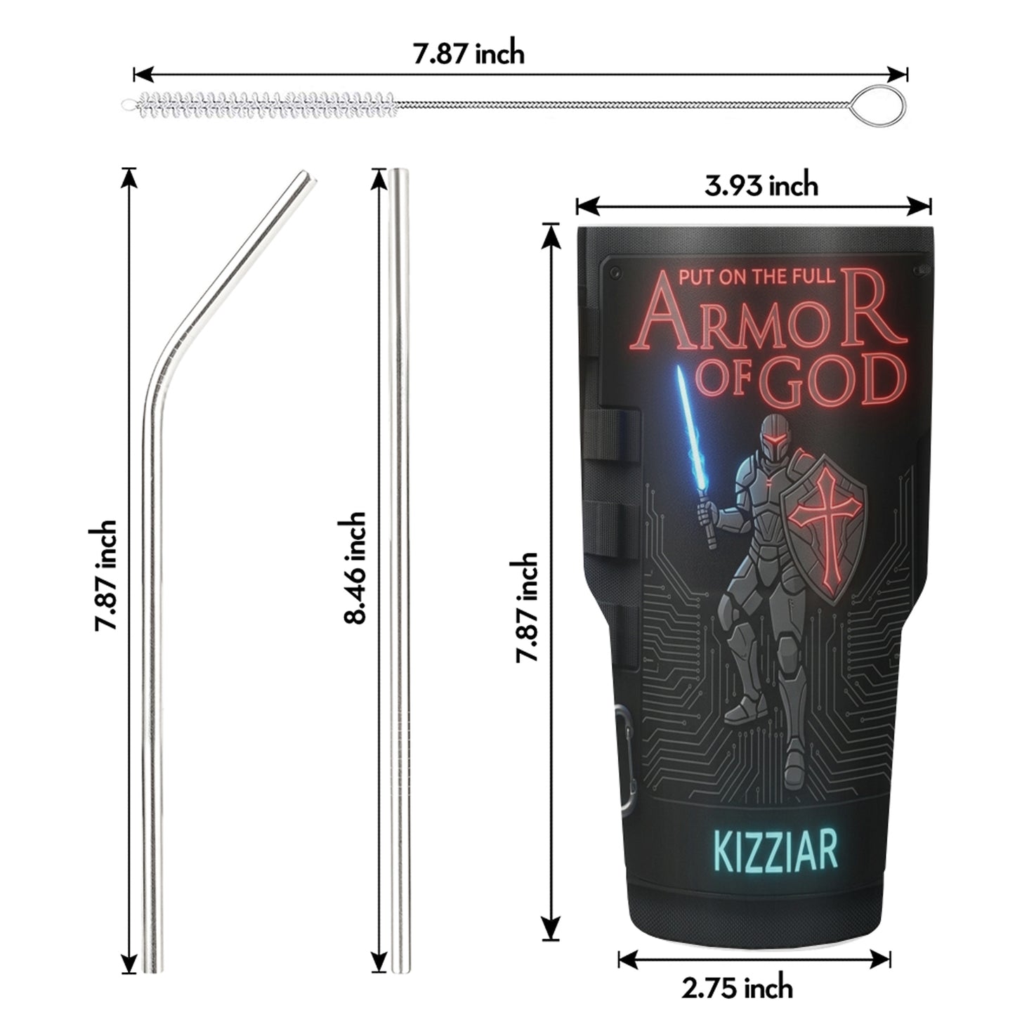 40oz Travel Mug, Double Wall Vacuum Insulated Coffee Cup, Engraved 'Armor of God' Design, Ideal Religious Gift CAB01052926