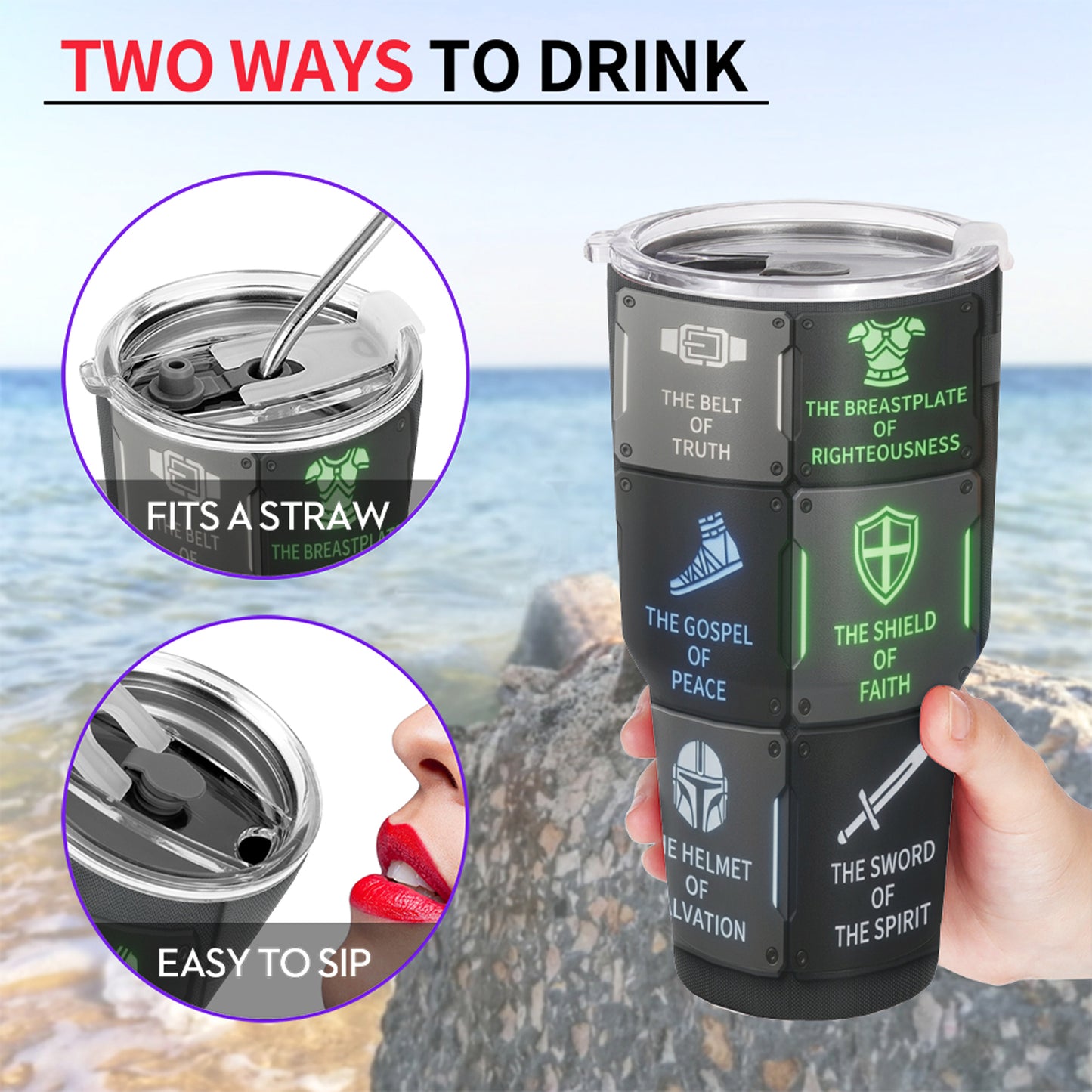40oz Travel Mug, Double Wall Vacuum Insulated Coffee Cup, Engraved 'Armor of God' Design, Ideal Religious Gift CAB01052926