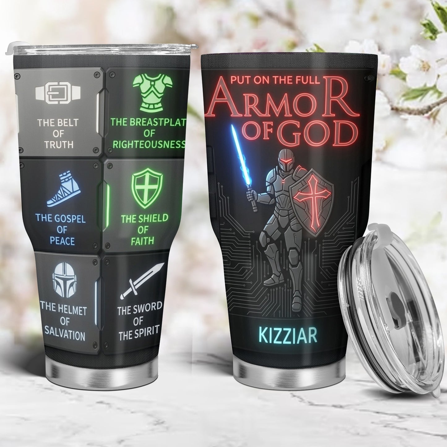 40oz Travel Mug, Double Wall Vacuum Insulated Coffee Cup, Engraved 'Armor of God' Design, Ideal Religious Gift CAB01052926