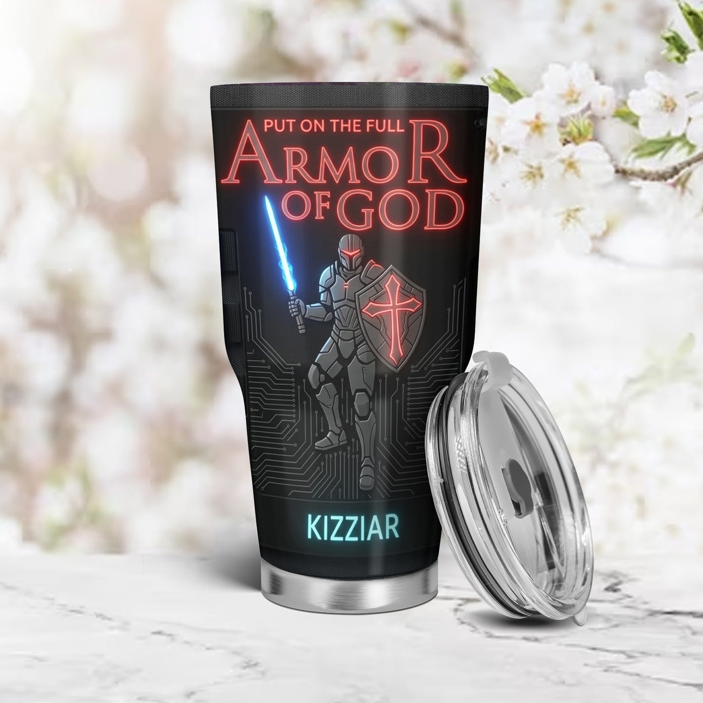 40oz Travel Mug, Double Wall Vacuum Insulated Coffee Cup, Engraved 'Armor of God' Design, Ideal Religious Gift CAB01052926
