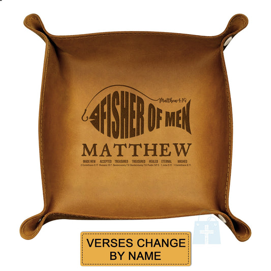 CHRISTIANARTBAG Personalized Leather Tray | Uncover the sacred meaning of your name – Fisher Of Men – Custom Engraved Christian Gift by CHRISTIANARTBAG, CAB01120525