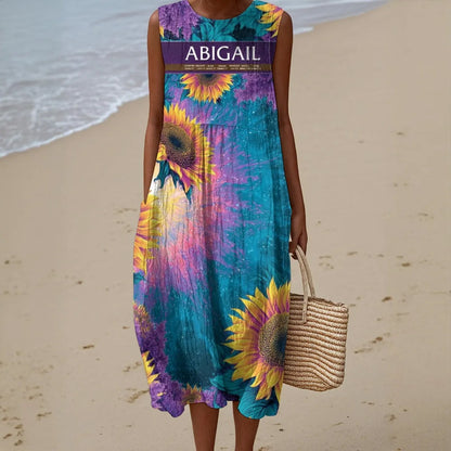 Personalized Sunflower Maxi Dress with Bible Verse Acronym – Faith Dress for Women | Christian Summer Clothing