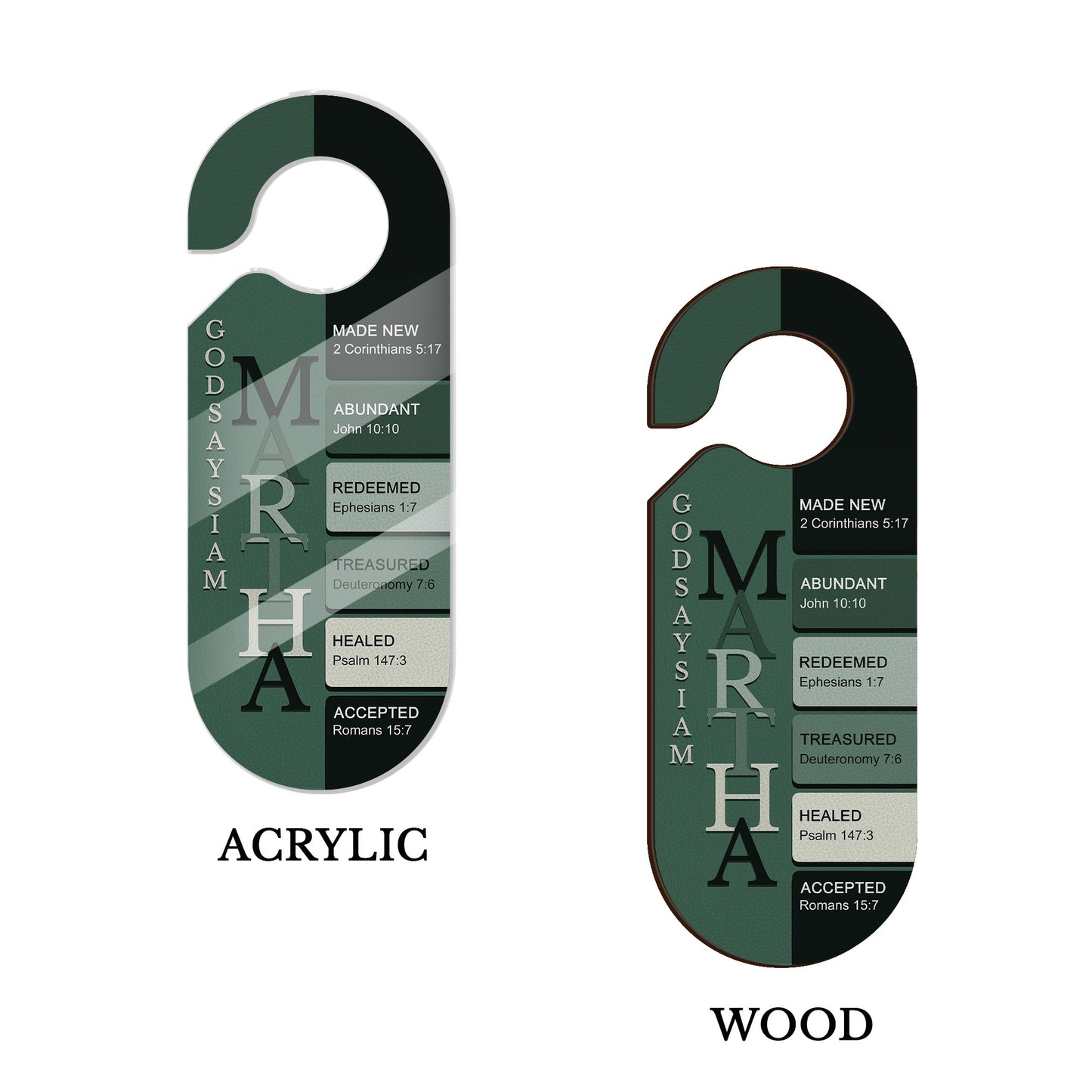 Personalized Christian Door Knob Hanger – God Says I Am Door Knob Sign – Personalized Name with Verses – Premium Acrylic or Wood | CHRISTIANARTBAG
