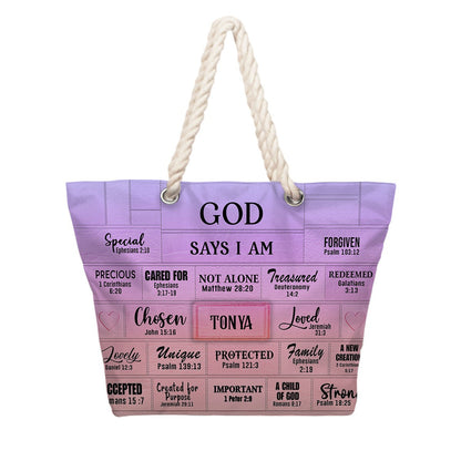Personalized Beach Bag – Christian Scripture Tote with Custom Name