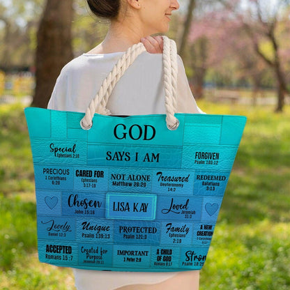 Personalized Beach Bag – Christian Scripture Tote with Custom Name