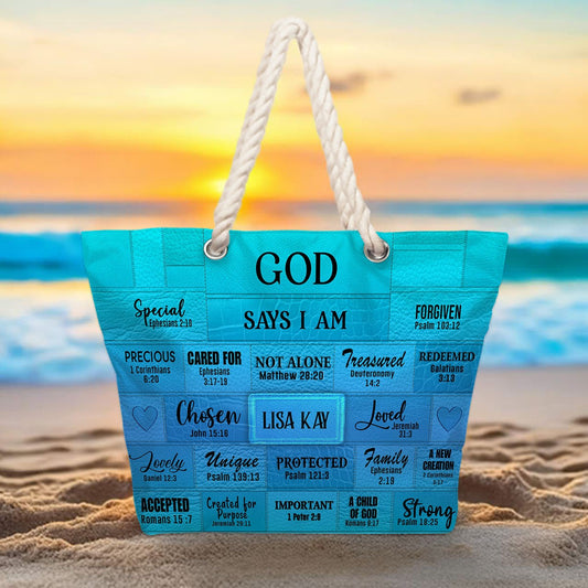 Personalized Beach Bag – Christian Scripture Tote with Custom Name