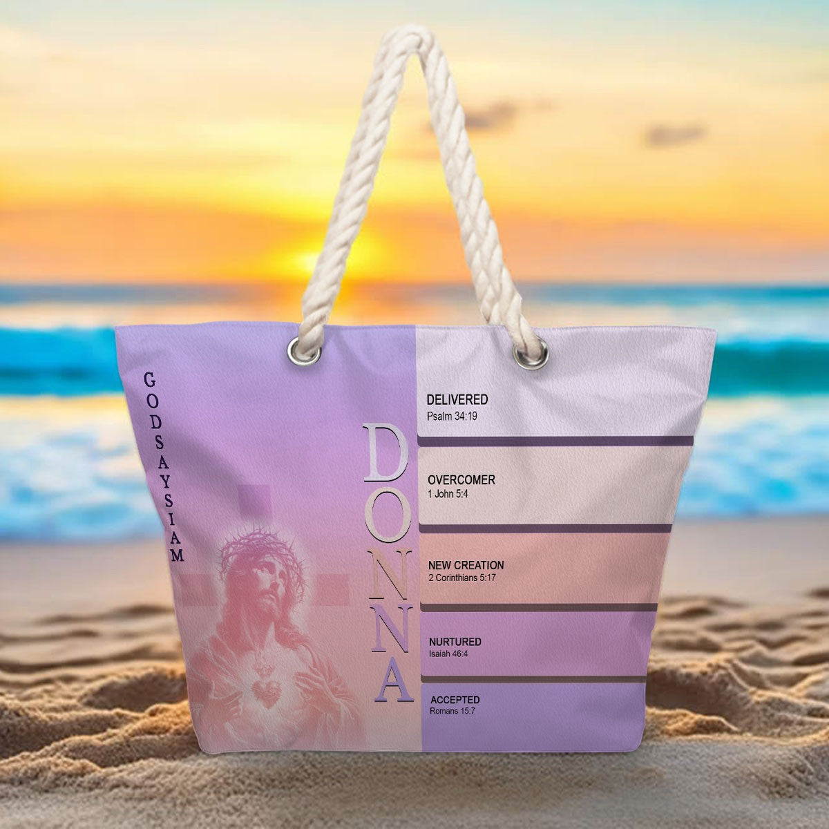 Personalized Beach Bag – Custom Christian Scripture Tote with Name for Summer & Travel