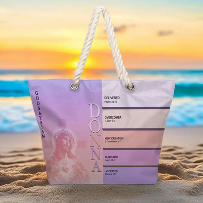 Personalized Beach Bag – Custom Christian Scripture Tote with Name for Summer & Travel