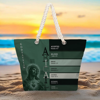 Personalized Beach Bag – Custom Christian Scripture Tote with Name for Summer & Travel