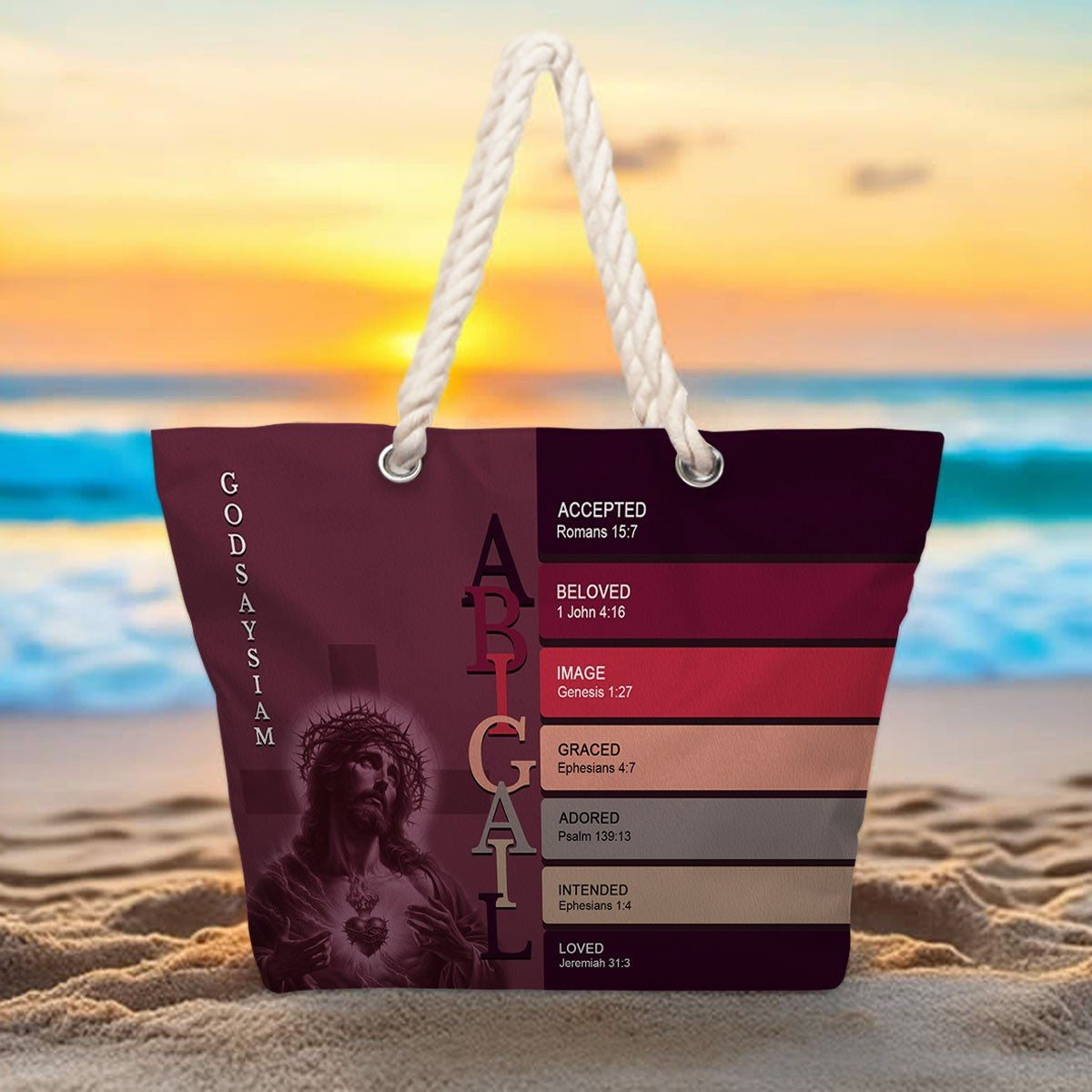 Personalized Beach Bag – Custom Christian Scripture Tote with Name for Summer & Travel