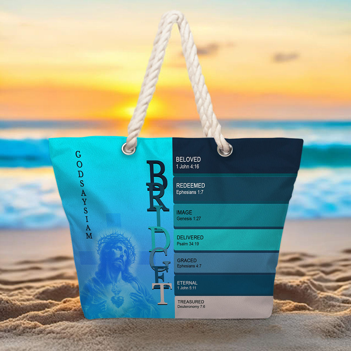Personalized Beach Bag – Custom Christian Scripture Tote with Name for Summer & Travel