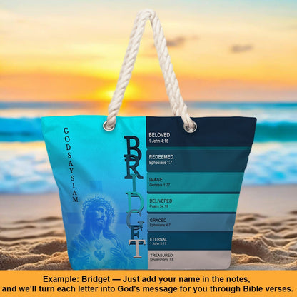 Personalized Beach Bag – Custom Christian Scripture Tote with Name for Summer & Travel