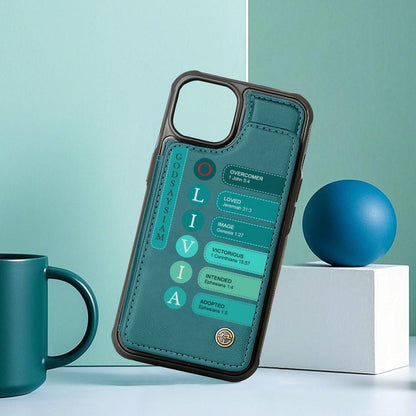 Personalized Leather Flip Wallet Phone Case with Bible Verse Initials – Custom Name Christian Phone Cover by CHRISTIANARTBAG