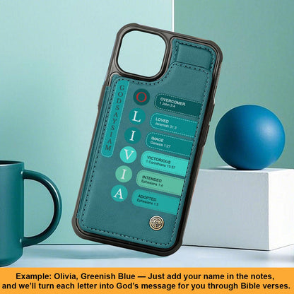 Personalized Leather Flip Wallet Phone Case with Bible Verse Initials – Custom Name Christian Phone Cover by CHRISTIANARTBAG