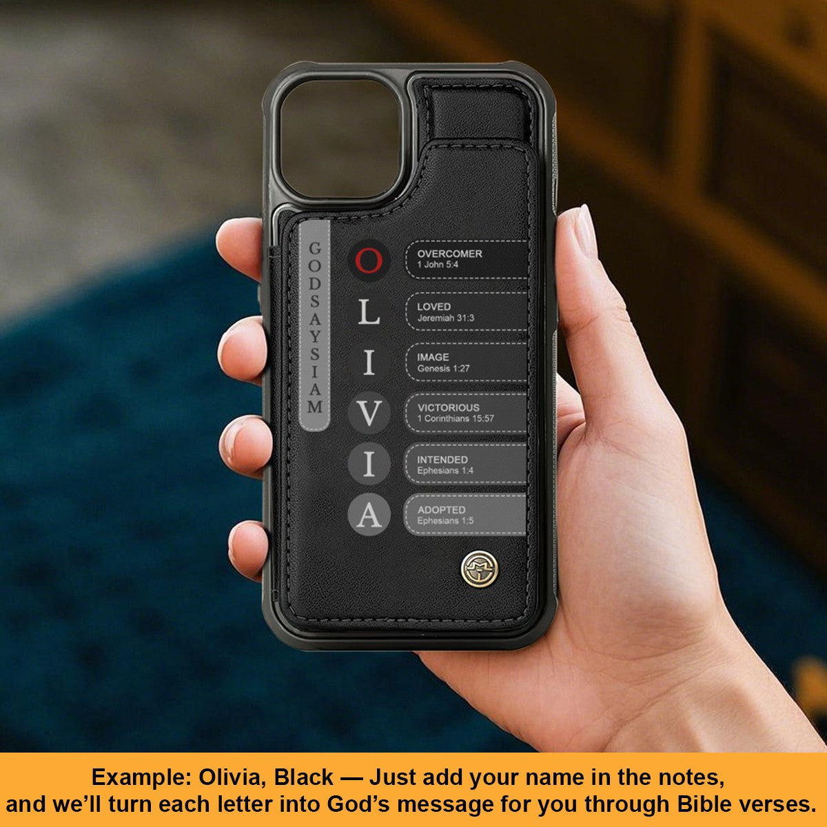 Personalized Leather Flip Wallet Phone Case with Bible Verse Initials – Custom Name Christian Phone Cover by CHRISTIANARTBAG