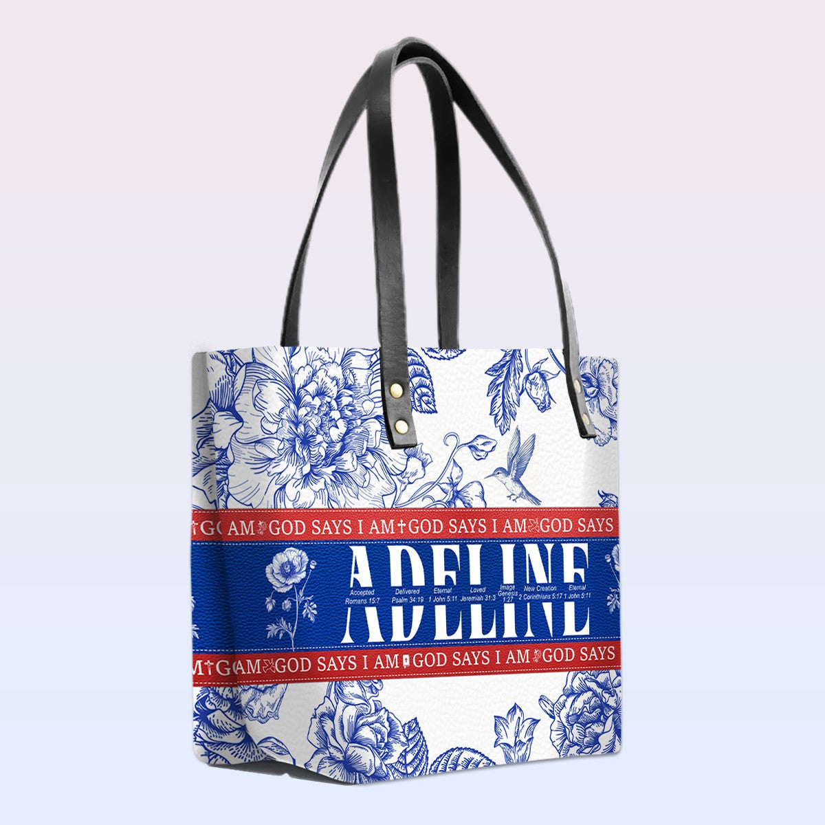 Personalized Leather Tote Bag Luxury – Custom Name, Bible Verses & Birth Flower | CHRISTIANARTBAG