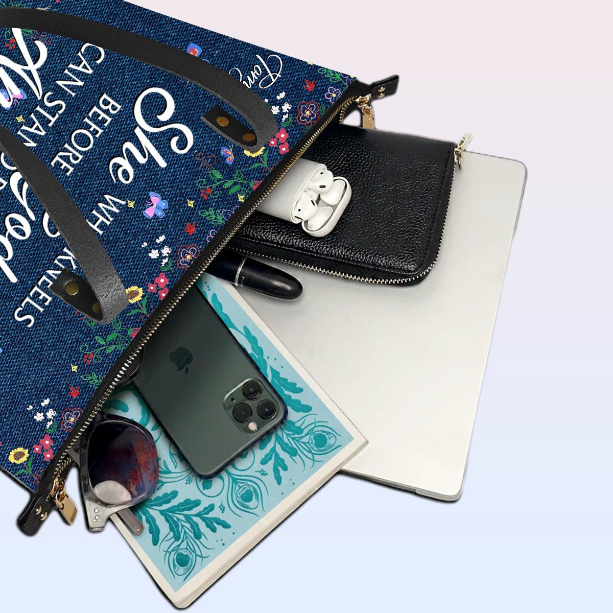 Personalized Leather Tote Bag with Bible Verses – I Know The Plans I Have For You – Custom Faith-Inspired Leather TOTE Bag | CHRISTIANARTBAG Leather TOTE Bag Denim CAB01061925