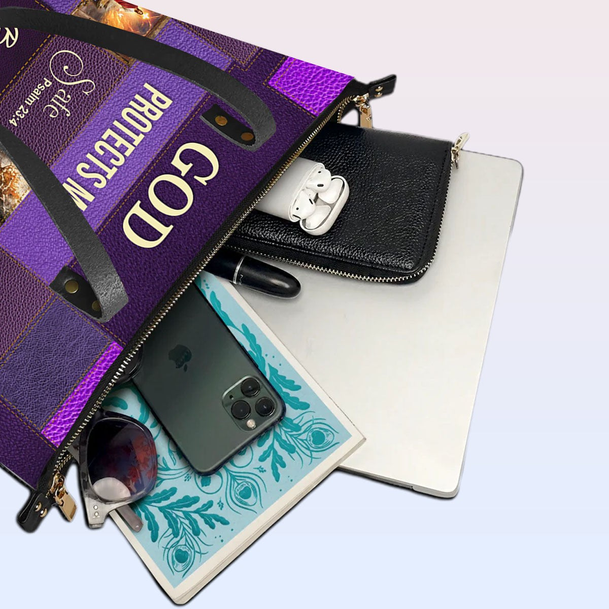 Personalized Christian Leather TOTE Bag Luxury – GOD PROTECTS ME | CHRISTIANARTBAG Leather TOTE Bag