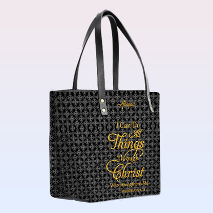 Personalized Leather Tote Bag – Luxury Christian Tote with Custom Name, Bible Verse, Gift for Women | CHRISTIANARTBAG