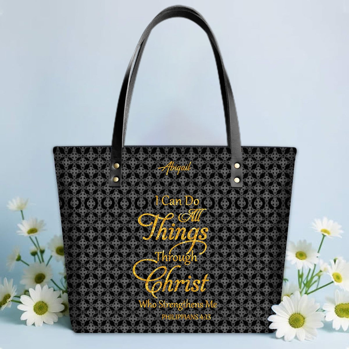 Personalized Leather Tote Bag – Luxury Christian Tote with Custom Name, Bible Verse, Gift for Women | CHRISTIANARTBAG