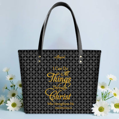 Personalized Leather Tote Bag – Luxury Christian Tote with Custom Name, Bible Verse, Gift for Women | CHRISTIANARTBAG