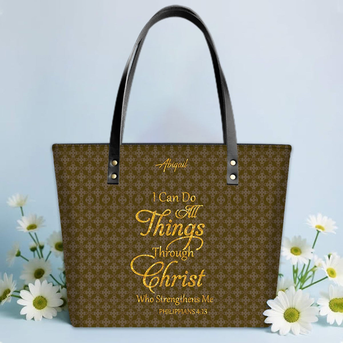 Personalized Leather Tote Bag – Luxury Christian Tote with Custom Name, Bible Verse, Gift for Women | CHRISTIANARTBAG