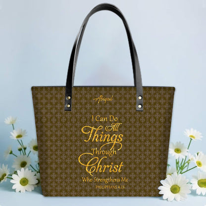 Personalized Leather Tote Bag – Luxury Christian Tote with Custom Name, Bible Verse, Gift for Women | CHRISTIANARTBAG