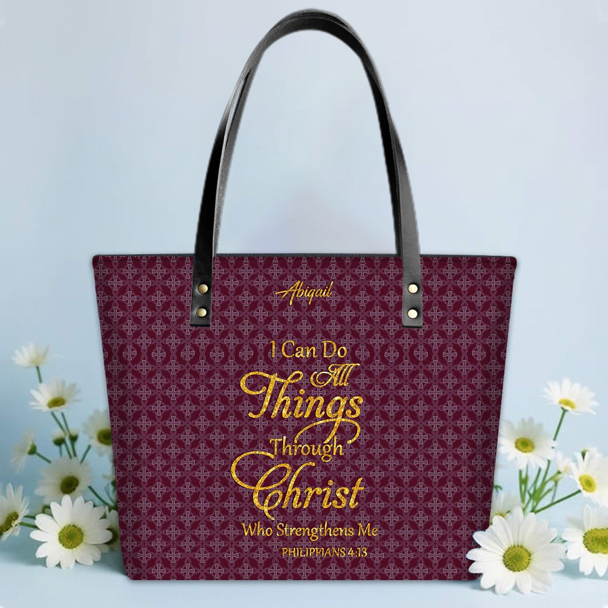 Personalized Leather Tote Bag – Luxury Christian Tote with Custom Name, Bible Verse, Gift for Women | CHRISTIANARTBAG