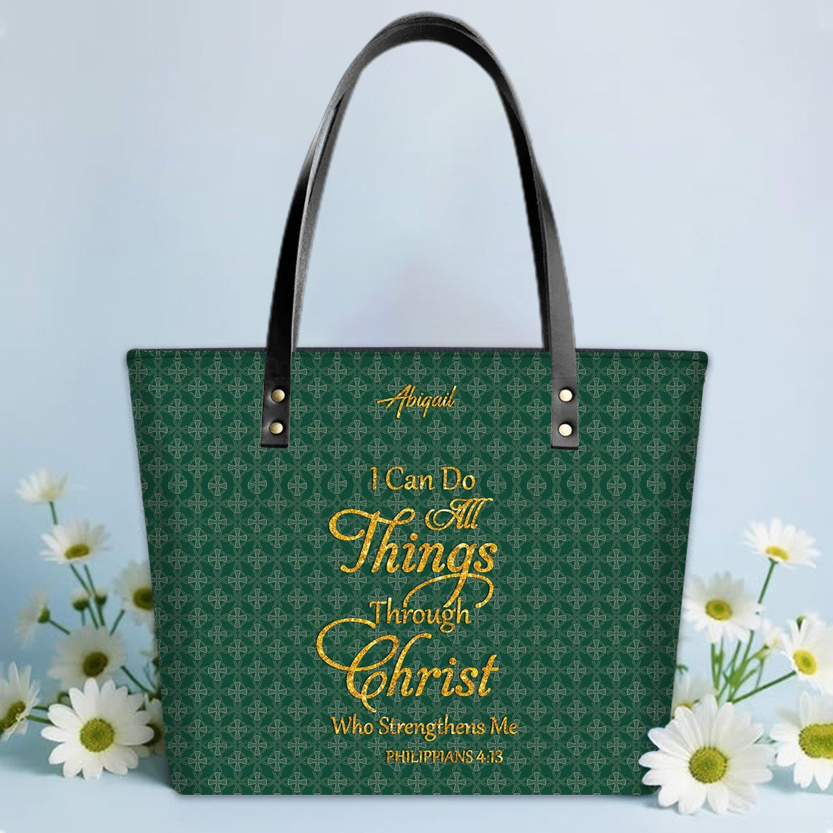 Personalized Leather Tote Bag – Luxury Christian Tote with Custom Name, Bible Verse, Gift for Women | CHRISTIANARTBAG