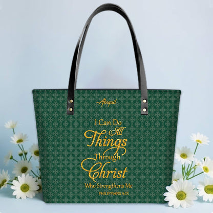 Personalized Leather Tote Bag – Luxury Christian Tote with Custom Name, Bible Verse, Gift for Women | CHRISTIANARTBAG