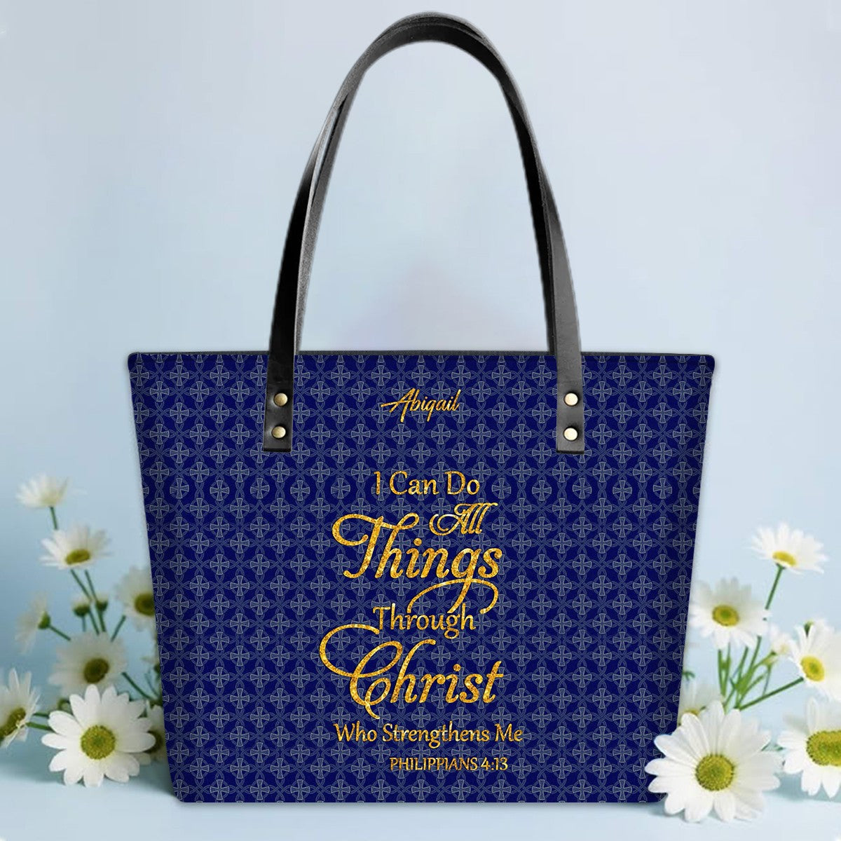 Personalized Leather Tote Bag – Luxury Christian Tote with Custom Name, Bible Verse, Gift for Women | CHRISTIANARTBAG