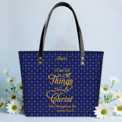 Personalized Leather Tote Bag – Luxury Christian Tote with Custom Name, Bible Verse, Gift for Women | CHRISTIANARTBAG
