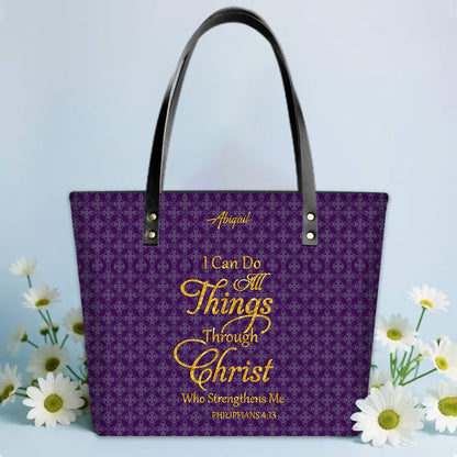 Personalized Leather Tote Bag – Luxury Christian Tote with Custom Name, Bible Verse, Gift for Women | CHRISTIANARTBAG