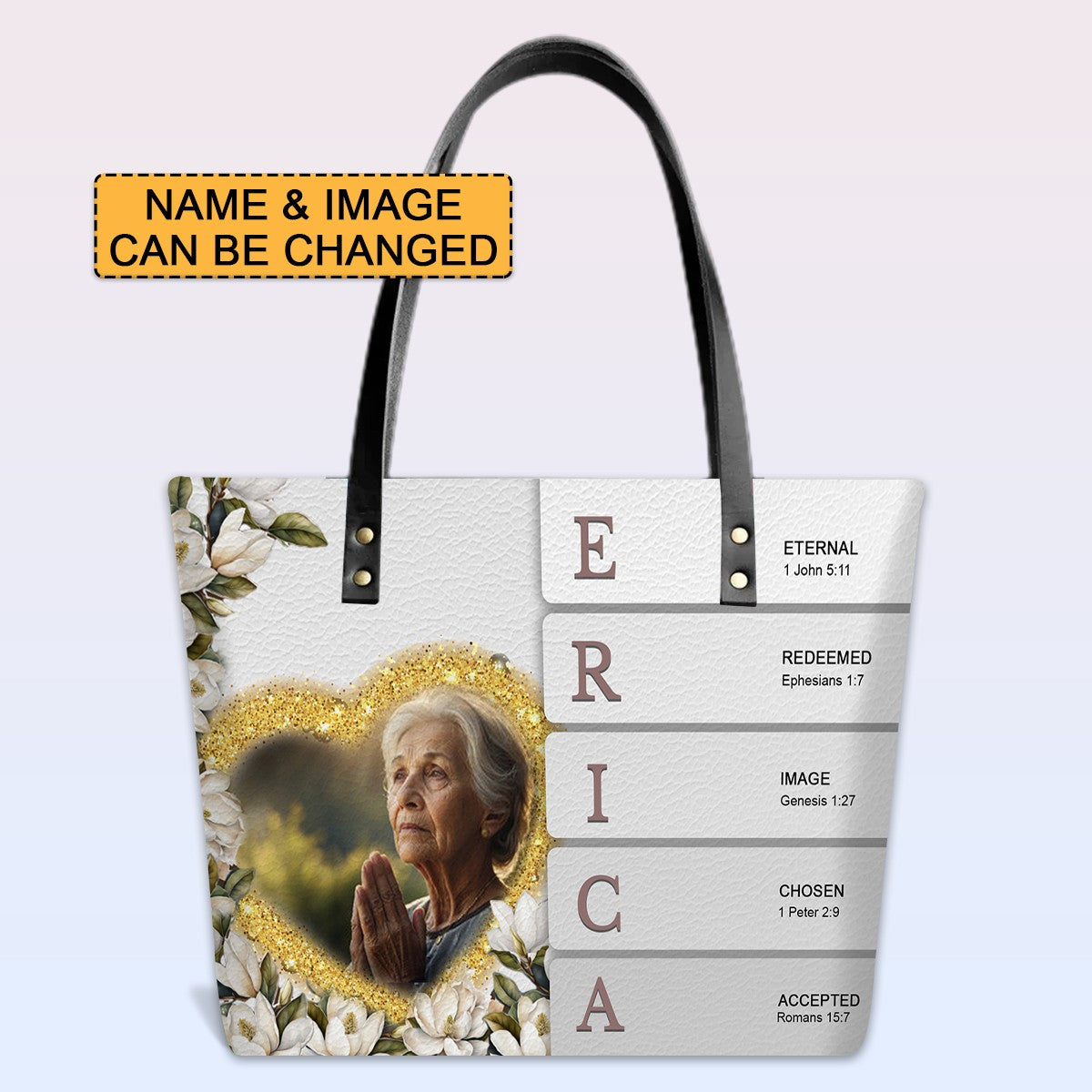 Scripture Bag Personalized Leather Tote Bag with Bible Verses – Custom Name and Imag ...