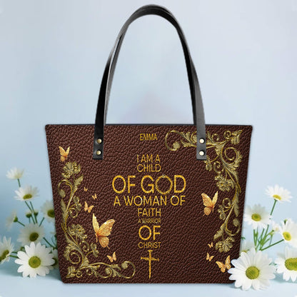 Personalized Leather Tote Bag with Bible Verses – Custom Faith-Inspired Leather TOTE Bag | CHRISTIANARTBAG Leather TOTE Bag Navy CAB01122225