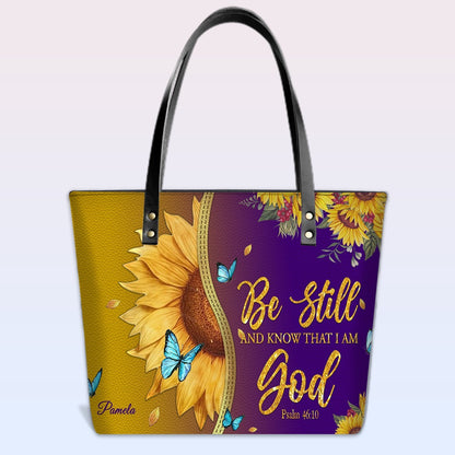 CHRISTIANARTBAG Personalized Leather Tote Bag - Custom Bible Verse Sunflower Purple Shoulder Bag - Inspirational Religious Gift for Women