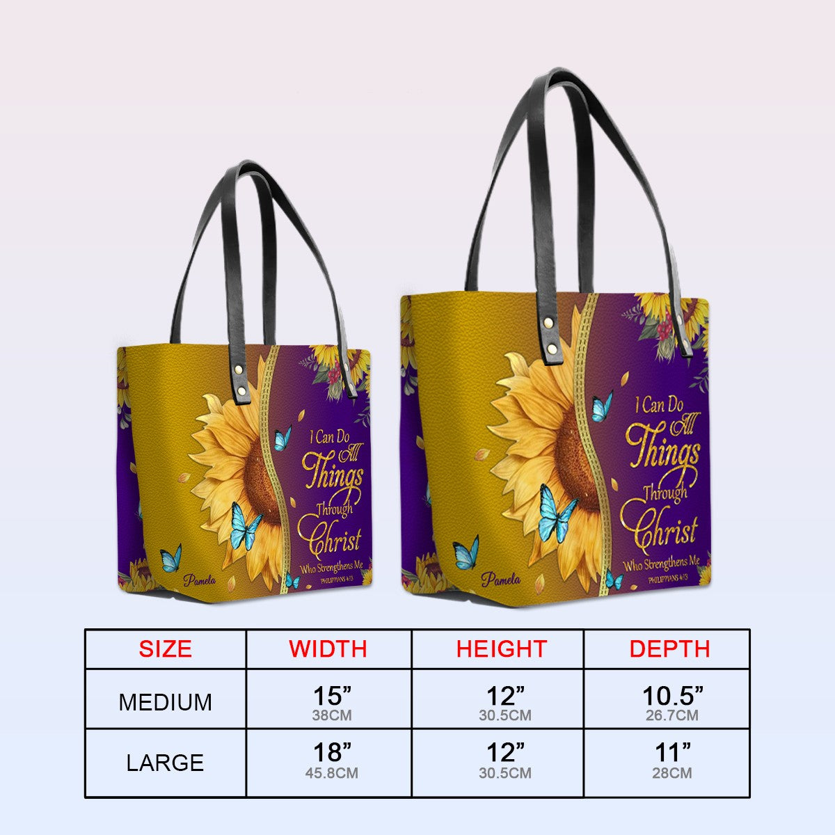CHRISTIANARTBAG Personalized Leather Tote Bag - Custom Bible Verse Sunflower Purple Shoulder Bag - Inspirational Religious Gift for Women