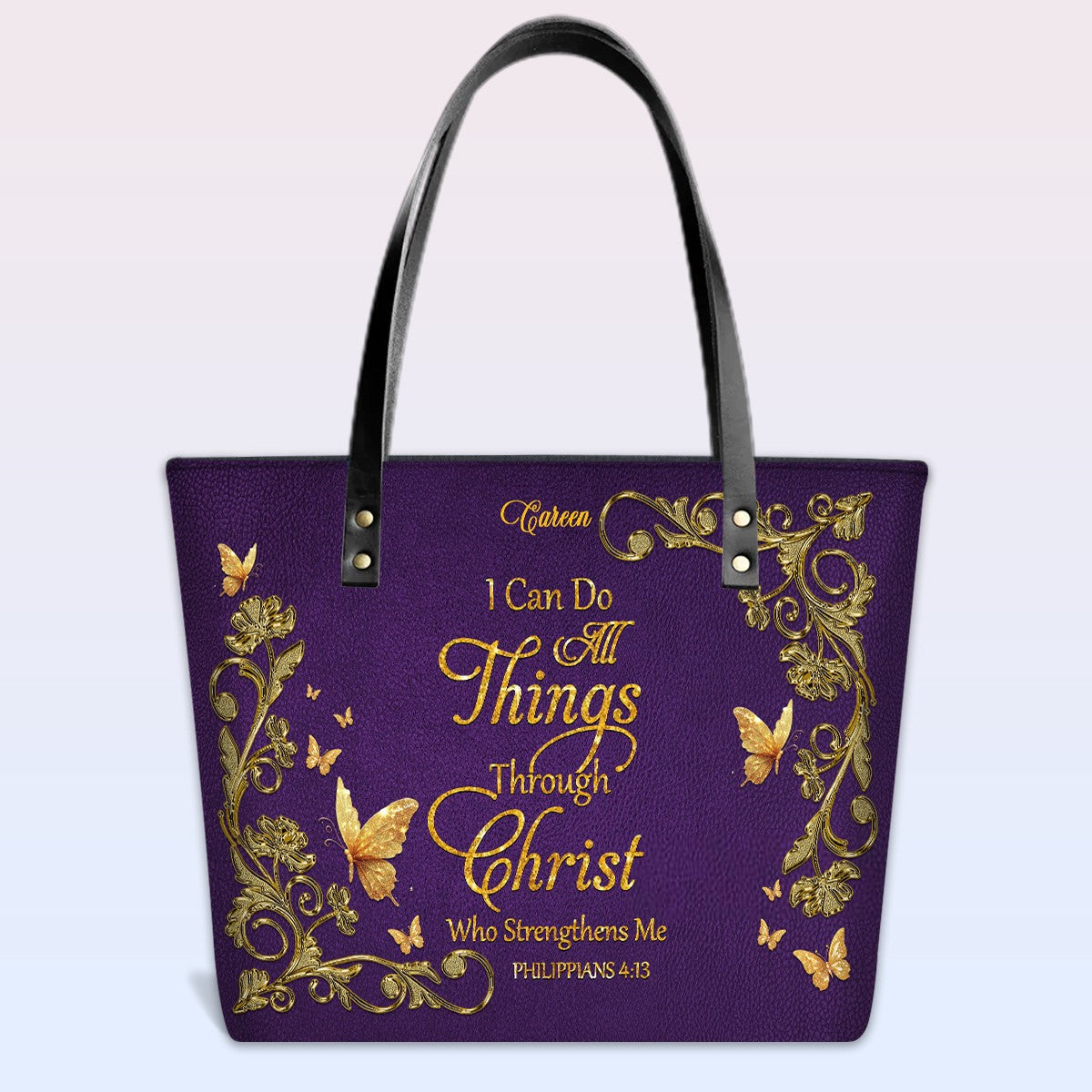 Personalized Leather Tote Bag with Bible Verses – Custom Faith-Inspired Leather TOTE Bag | CHRISTIANARTBAG CAB01040126
