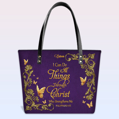 Personalized Leather Tote Bag with Bible Verses – Custom Faith-Inspired Leather TOTE Bag | CHRISTIANARTBAG CAB01040126